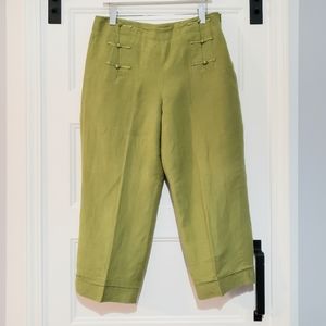 Larry Levine Linen Blend Cropped Sailor Pant Green Wide Leg Lined Womens 10